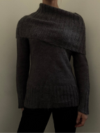 Pre-Loved Grey Mohair Knit Off the Shoulder Sweater Size Medium