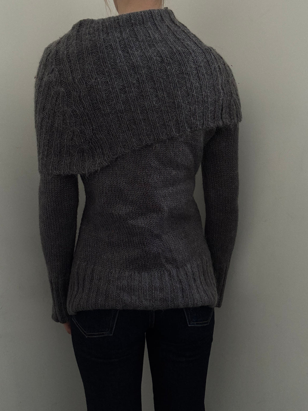 Pre-Loved Grey Mohair Knit Off the Shoulder Sweater Size Medium