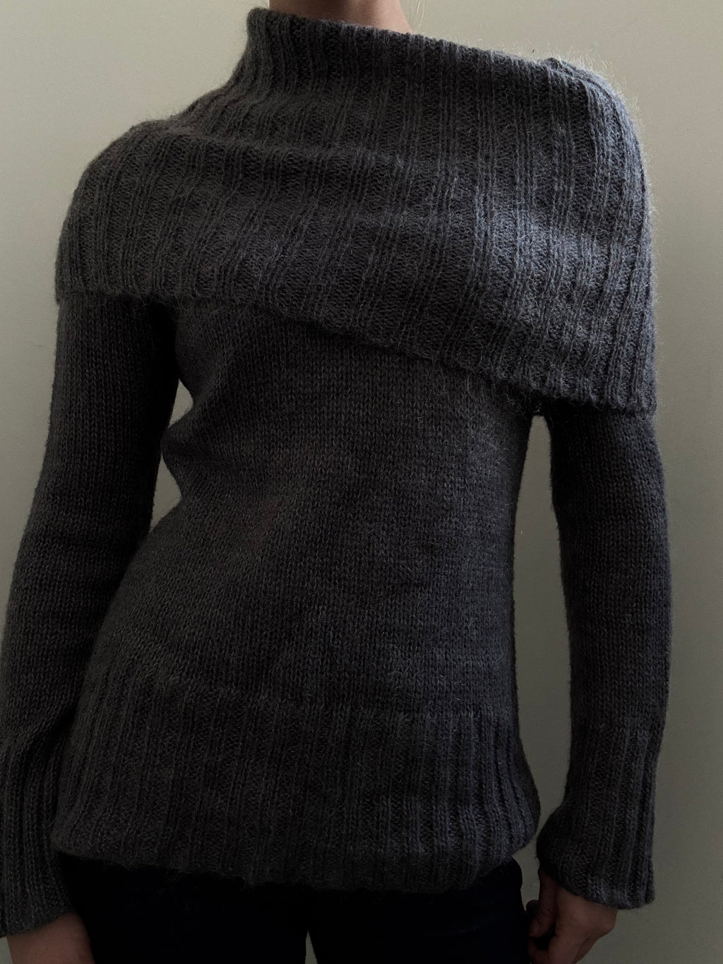 Pre-Loved Grey Mohair Knit Off the Shoulder Sweater Size Medium
