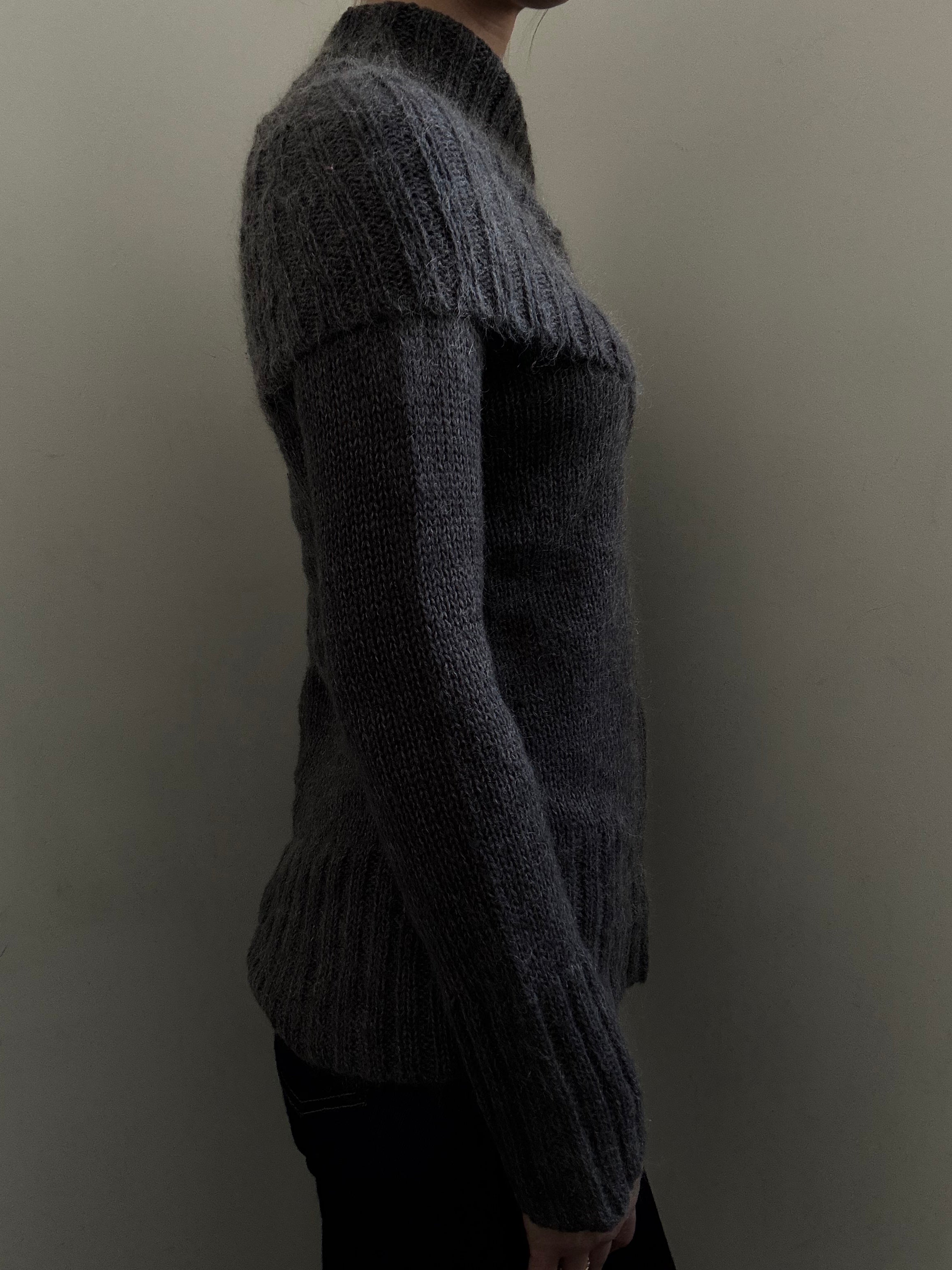 Pre-Loved Grey Mohair Knit Off the Shoulder Sweater Size Medium