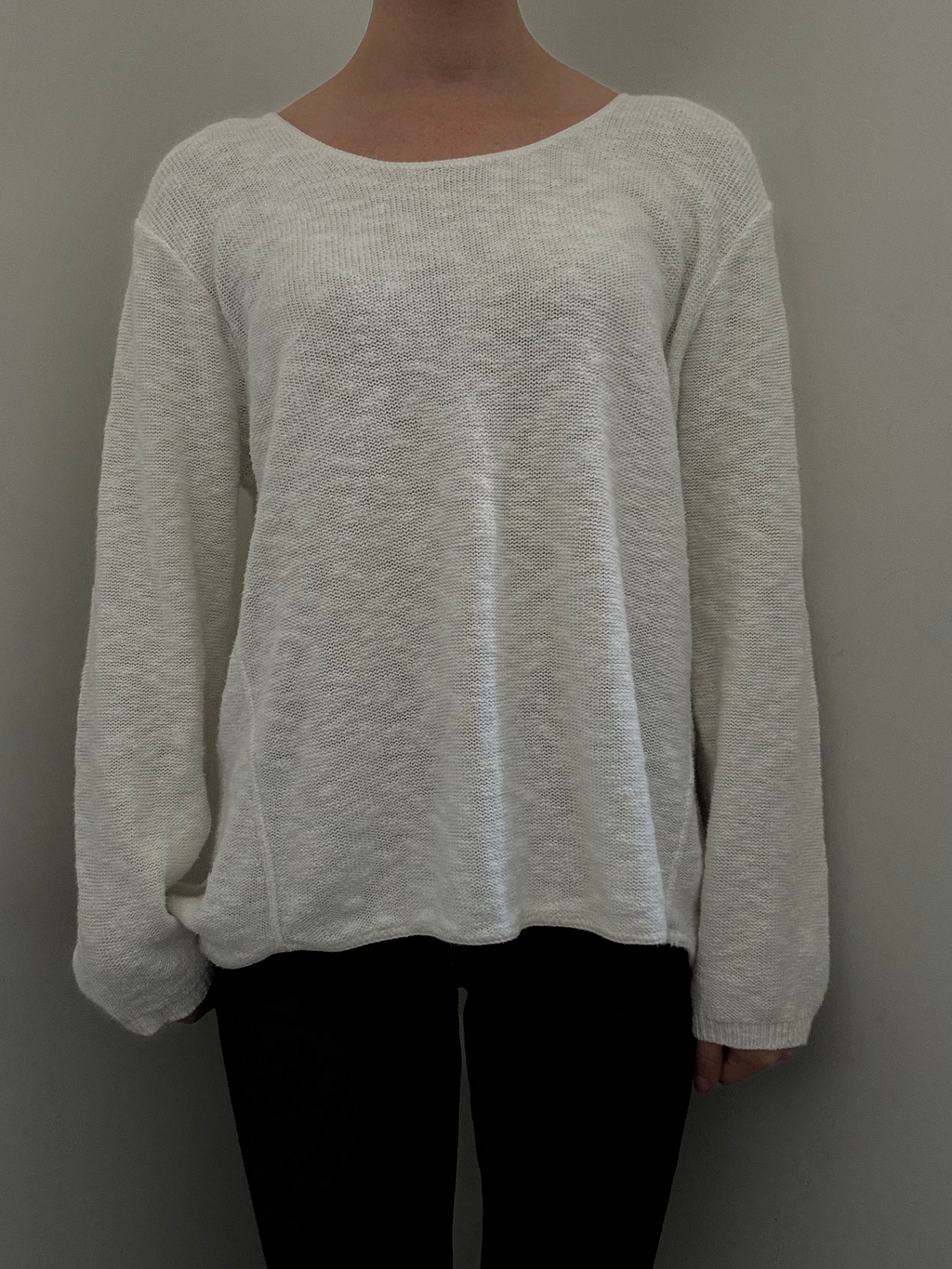 Vintage White Cotton Knit Scoop Neck Sweater Size Medium