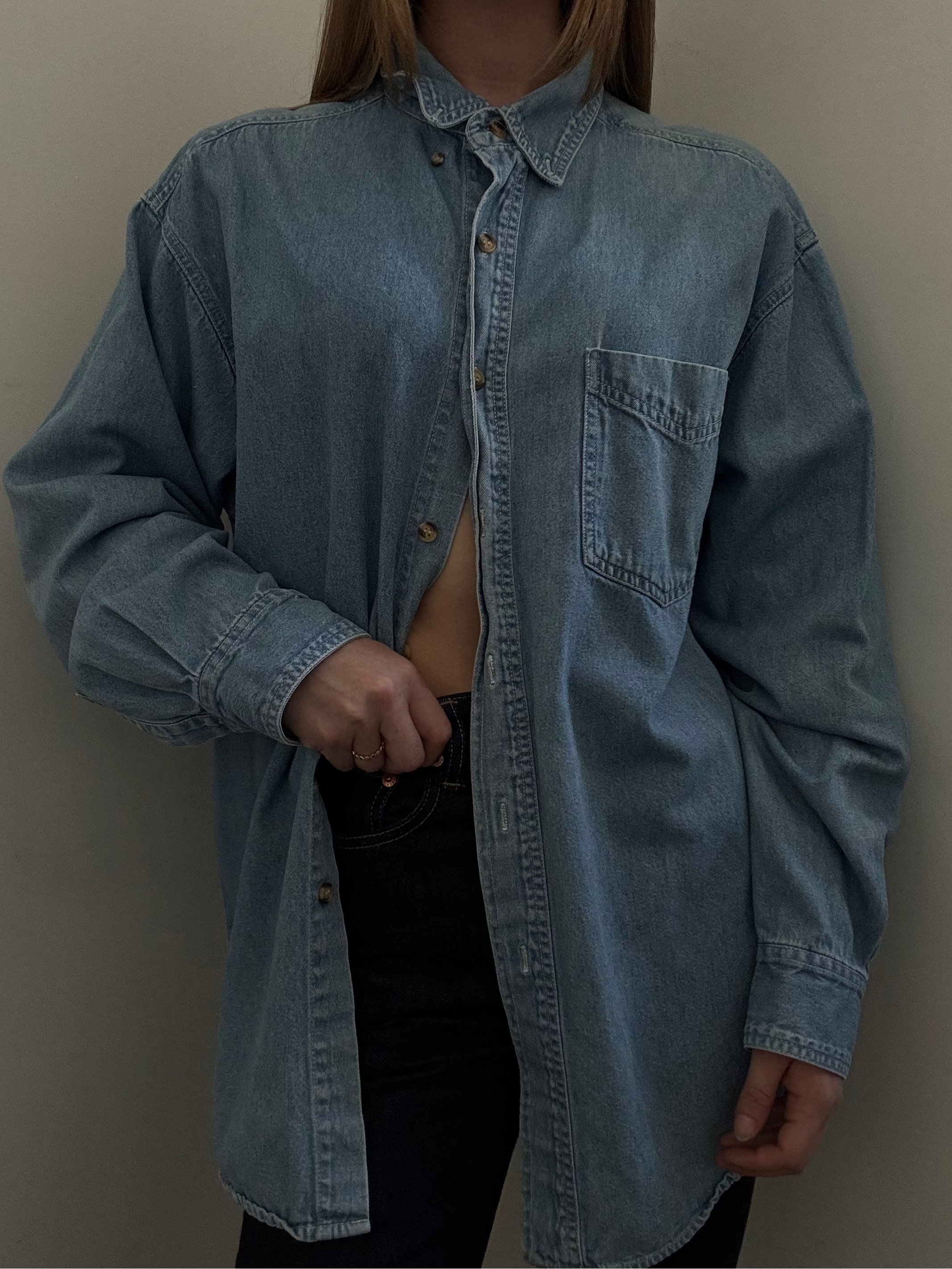 Vintage Cotton Light Wash Chambray Button-Up Size Large