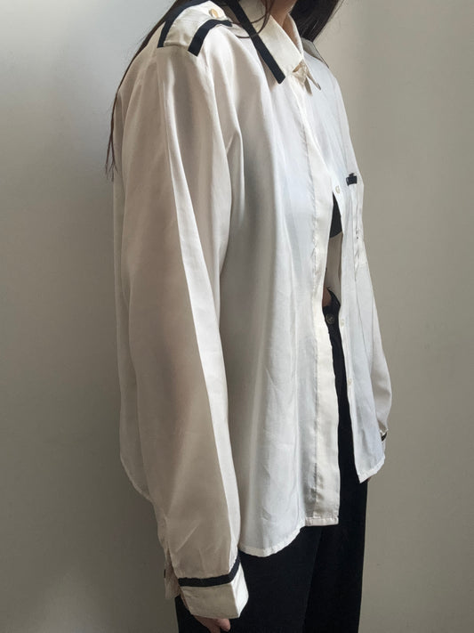 Vintage Silky Contrast Black + White Button Top Size M