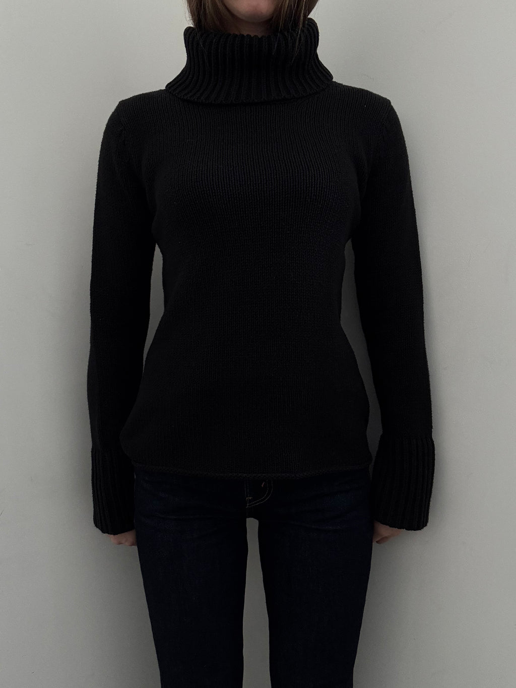 Vintage Black Cotton Blend Knit Turtleneck Size Medium