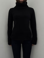 Vintage Black Cotton Blend Knit Turtleneck Size Medium