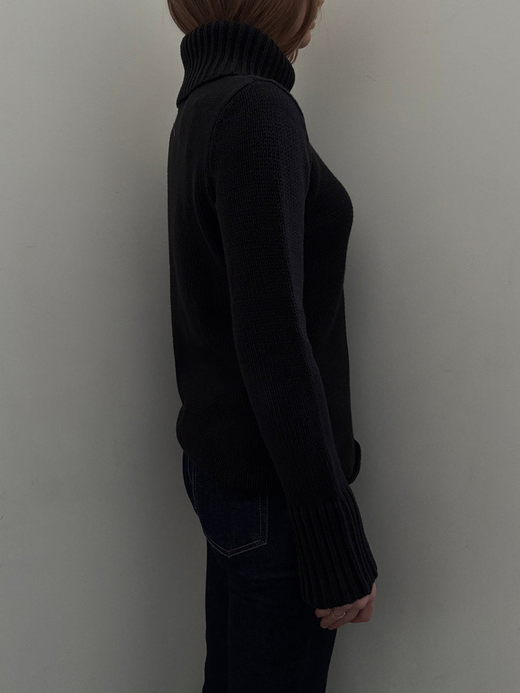 Vintage Black Cotton Blend Knit Turtleneck Size Medium