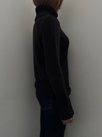 Vintage Black Cotton Blend Knit Turtleneck Size Medium