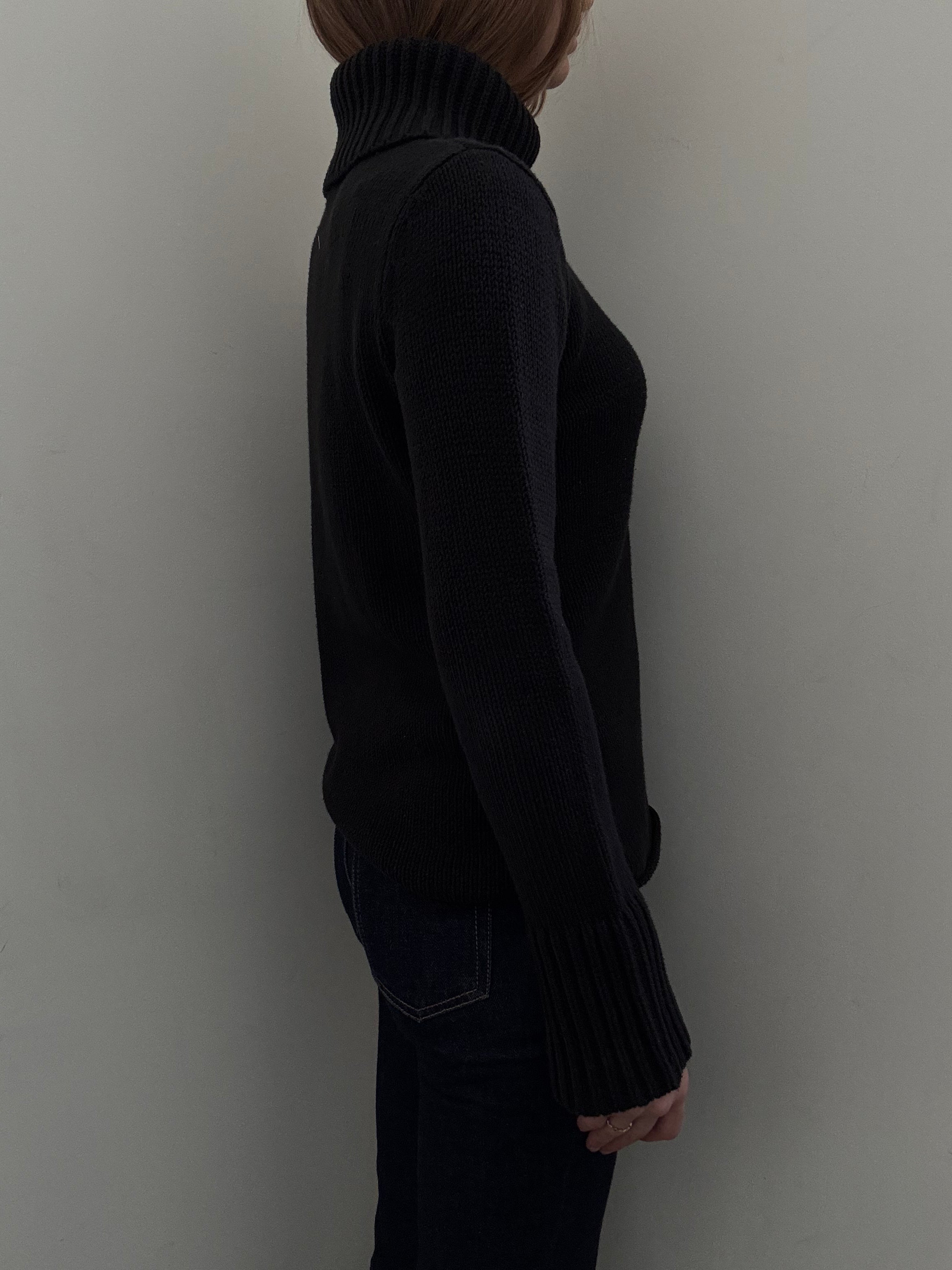 Vintage Black Cotton Blend Knit Turtleneck Size Medium