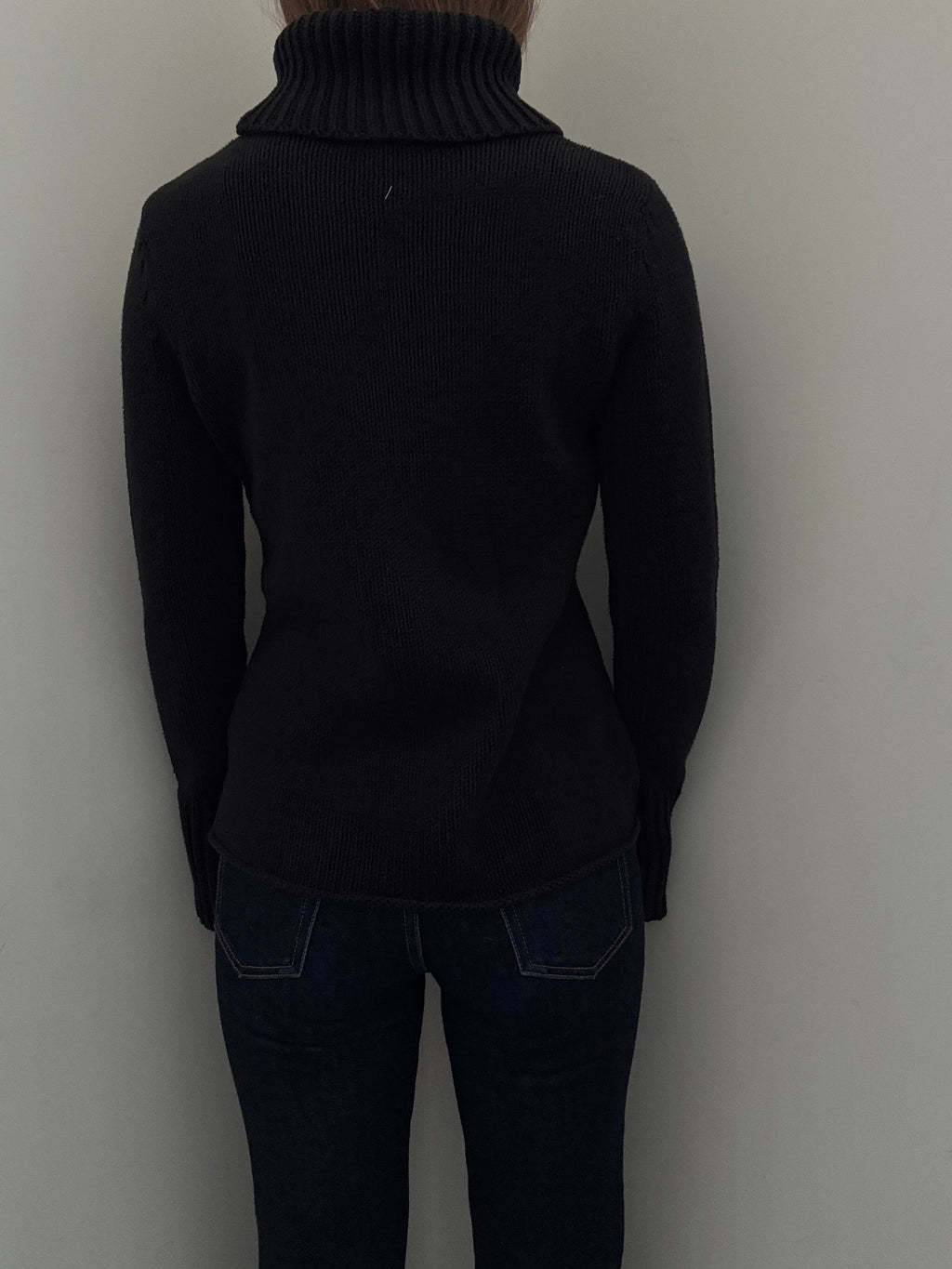 Vintage Black Cotton Blend Knit Turtleneck Size Medium