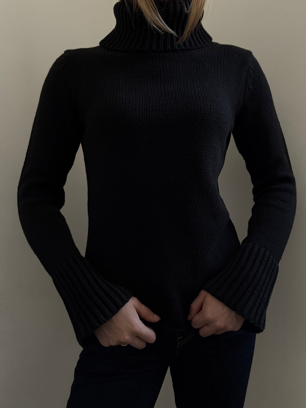 Vintage Black Cotton Blend Knit Turtleneck Size Medium