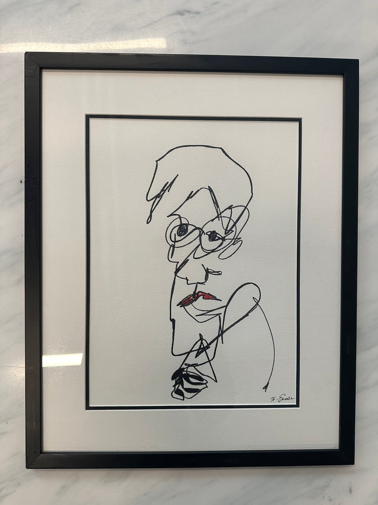 Original Hilda Epner Line Drawing with Glass Frame