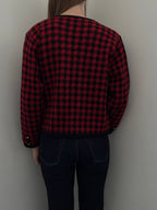 Vintage Red + Black Houndstooth Wool Blend Knit Size Medium