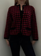 Vintage Red + Black Houndstooth Wool Blend Knit Size Medium