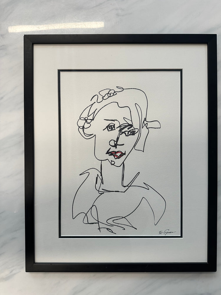 Original Hilda Epner Ink Figure Line Drawing with Glass Frame