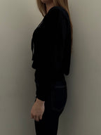 Vintage Black Wool Ribbed Knit Tie Sweater Size Small