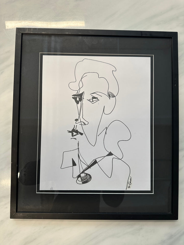 Original Hilda Epner Ink Figure Line Drawing with Glass Frame