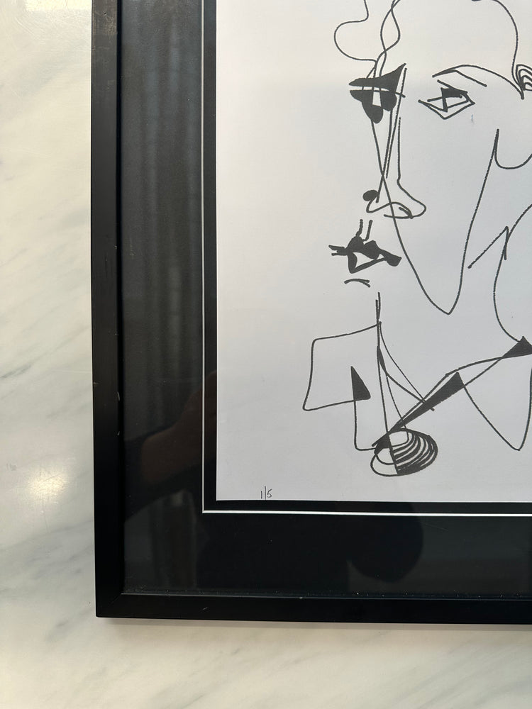 Original Hilda Epner Ink Figure Line Drawing with Glass Frame