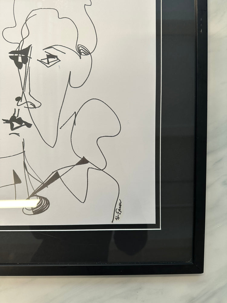 Original Hilda Epner Ink Figure Line Drawing with Glass Frame