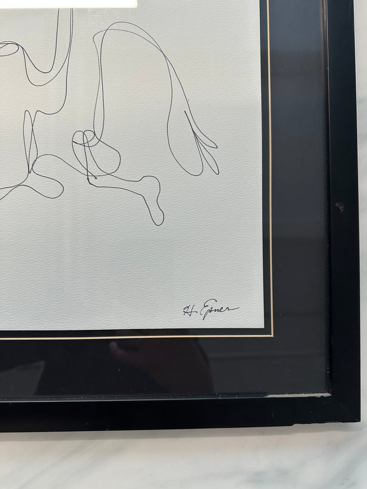 Original Hilda Epner Walking Ink Abstract Figure with Glass Frame