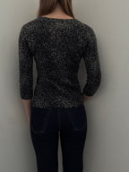 Vintage Gray Cheetah Cashmere V-Neck Sweater Size Small