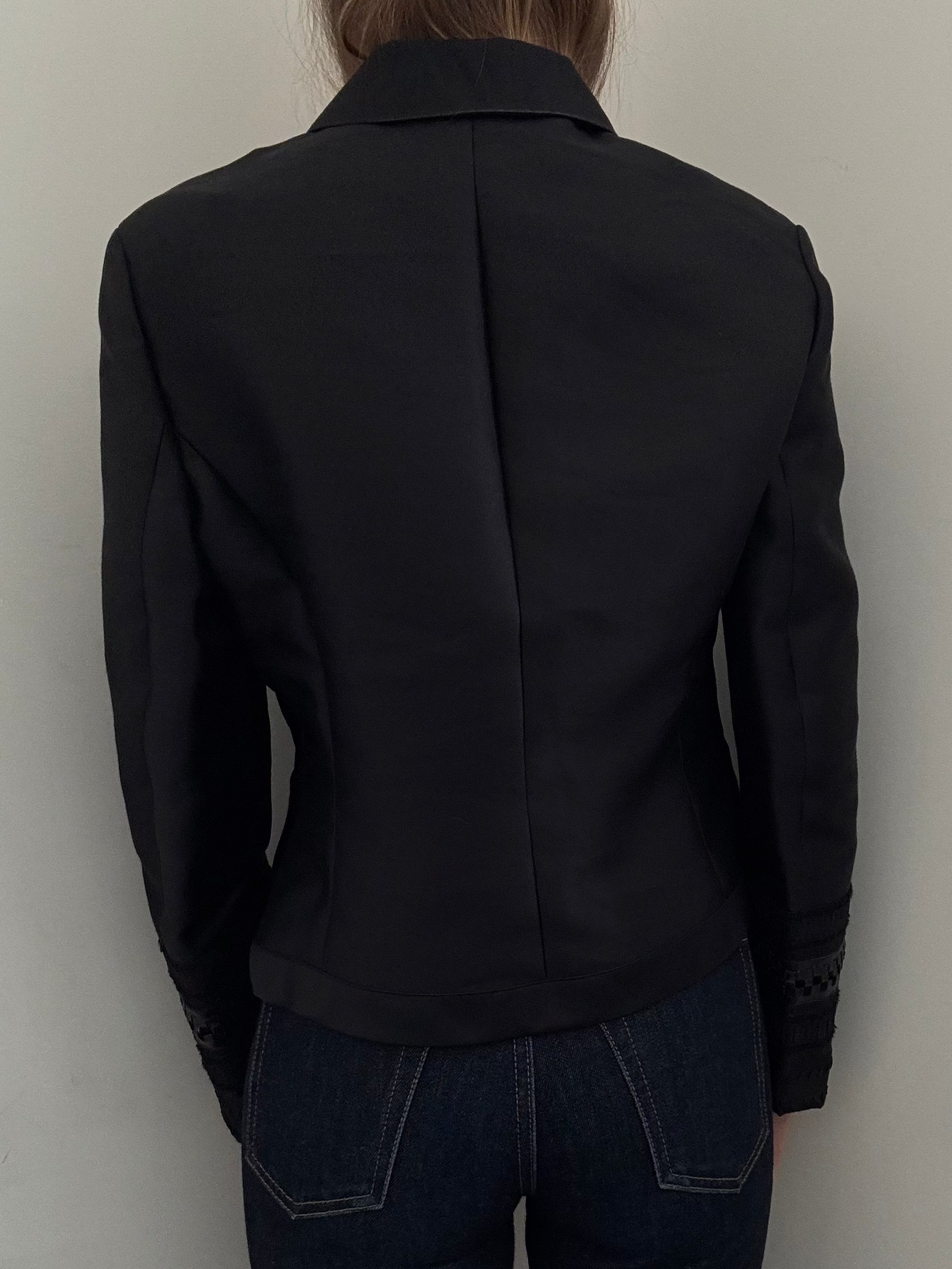 Vintage Black Silk Blend Ruffle Buttoned Jacket Size Large