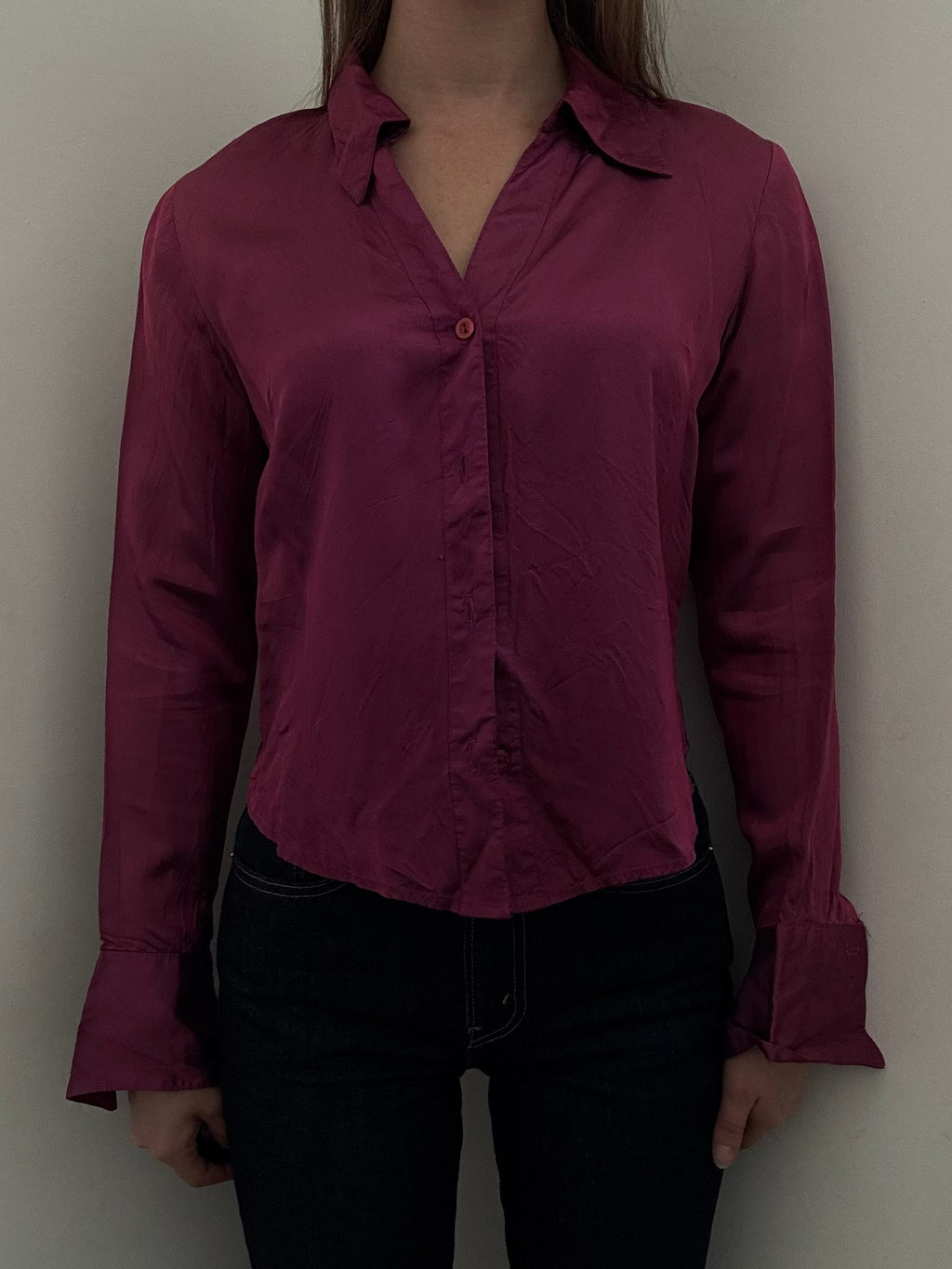 Vintage Magenta Iridescent Button-Up Blouse Size Small