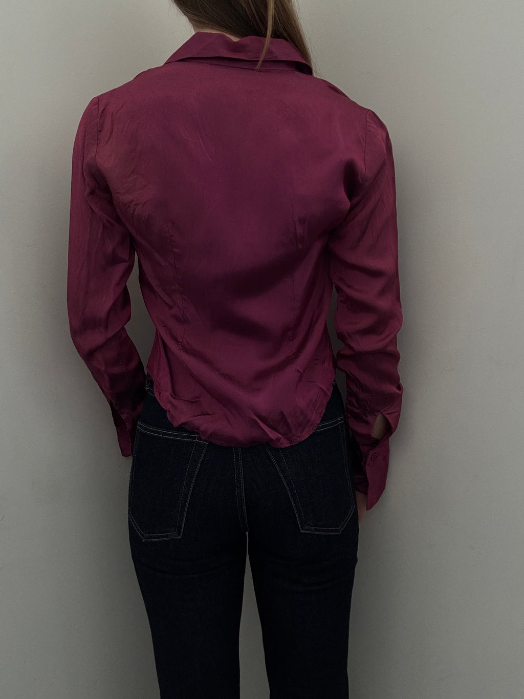 Vintage Magenta Iridescent Button-Up Blouse Size Small