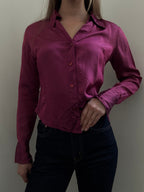 Vintage Magenta Iridescent Button-Up Blouse Size Small