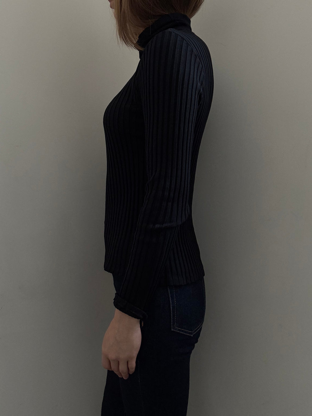 Vintage Black Silk Blend Ribbed Turtleneck Size Medium