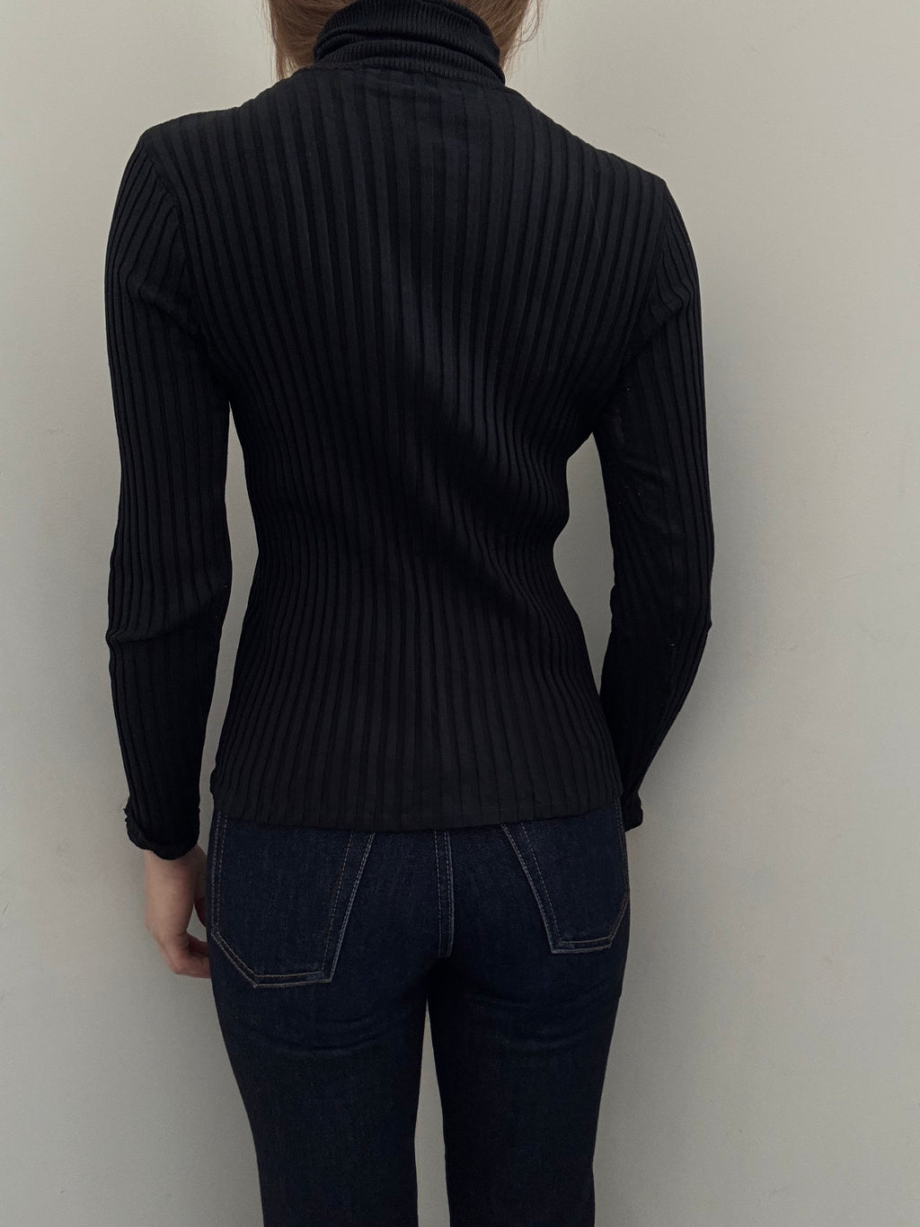 Vintage Black Silk Blend Ribbed Turtleneck Size Medium