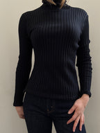 Vintage Black Silk Blend Ribbed Turtleneck Size Medium