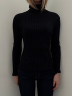 Vintage Black Silk Blend Ribbed Turtleneck Size Medium