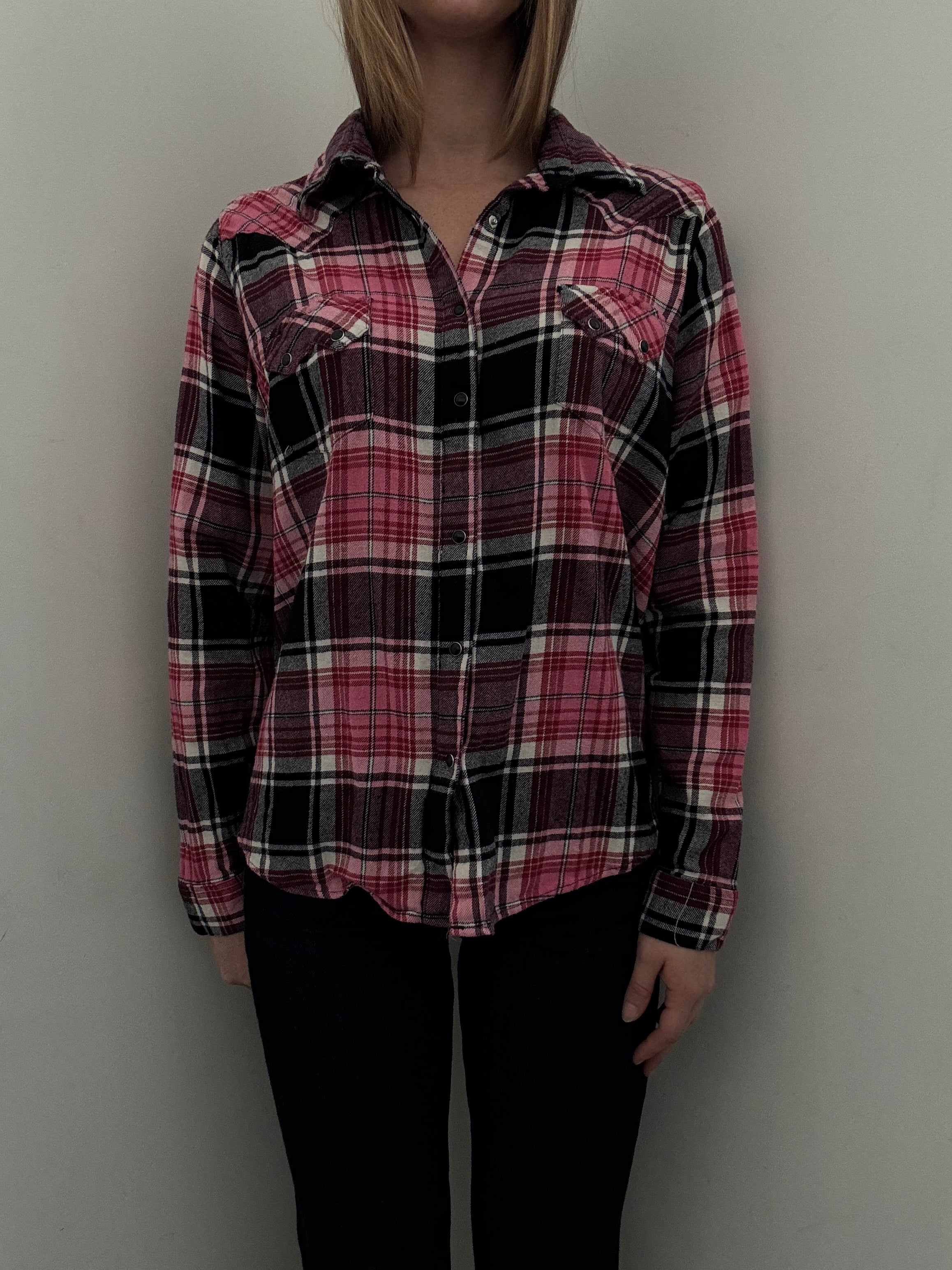 Vintage Red + Black + White Plaid Button Up Size XXL