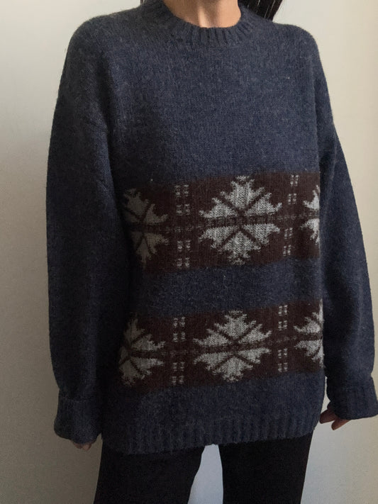 Vintage Valentino Jeans Blue + Brown Ski Knit Size Large