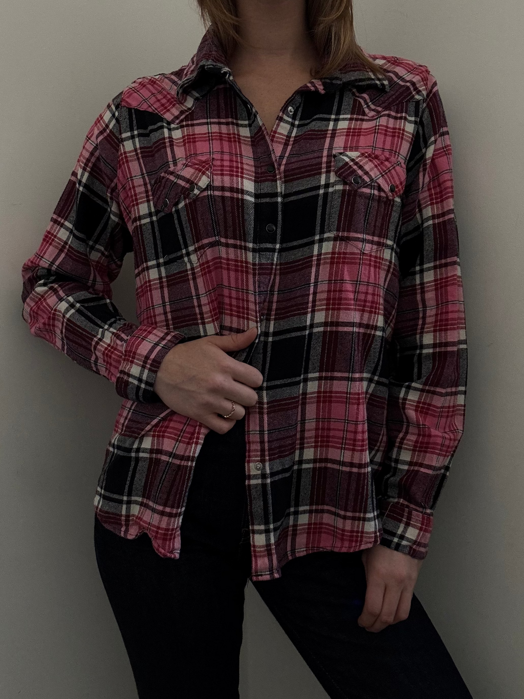 Vintage Red + Black + White Plaid Button Up Size XXL