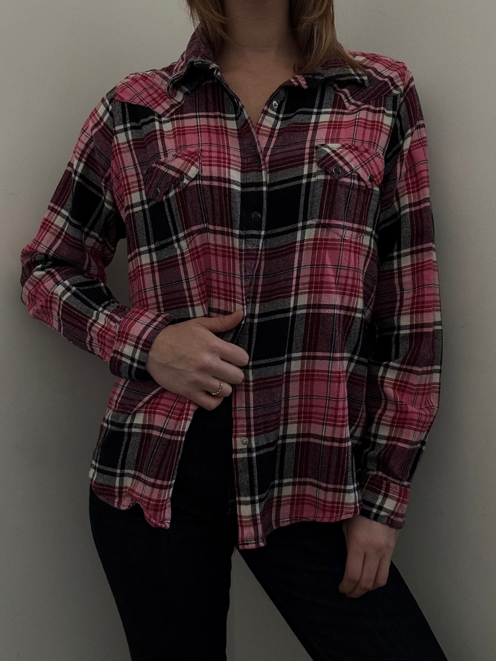 Vintage Red + Black + White Plaid Button Up Size XXL