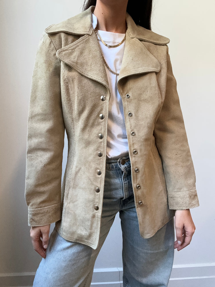 Vintage Light Tan Suede Fitted Jacket Size 4