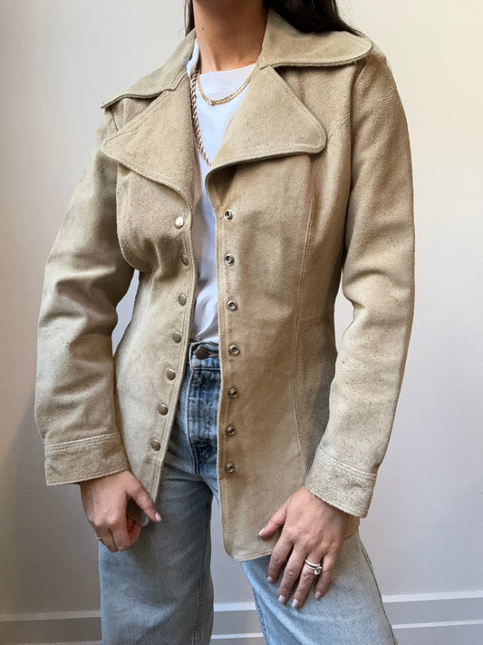 Vintage Light Tan Suede Fitted Jacket Size 4