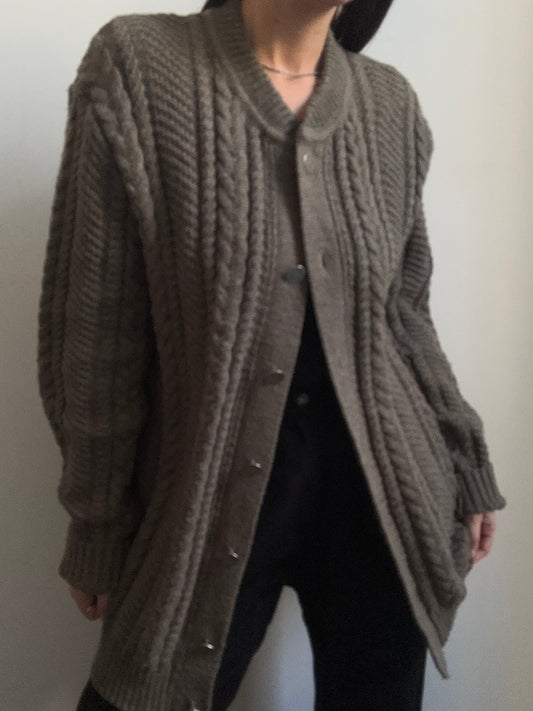 Vintage Olive Green Cable Knit Cardigan Size Medium