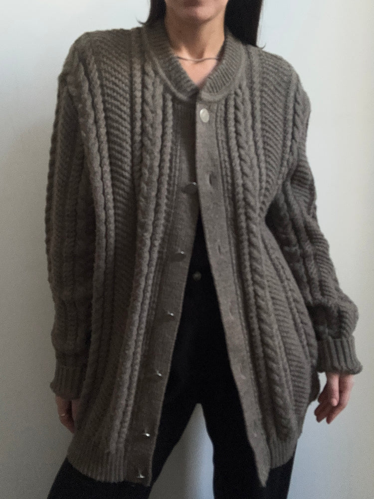 Vintage Olive Green Cable Knit Cardigan Size Medium