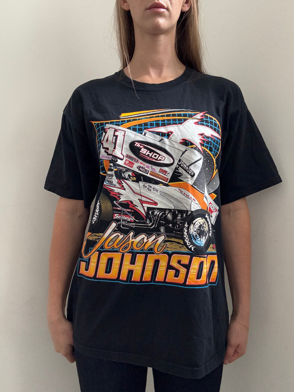 Vintage Washed Black Race Graphic Tee Size L