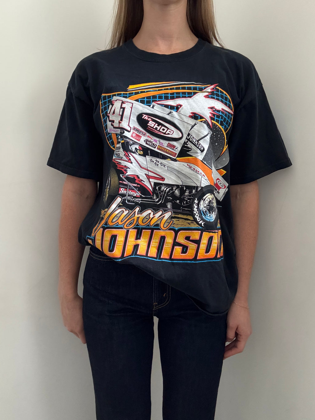 Vintage Washed Black Race Graphic Tee Size L