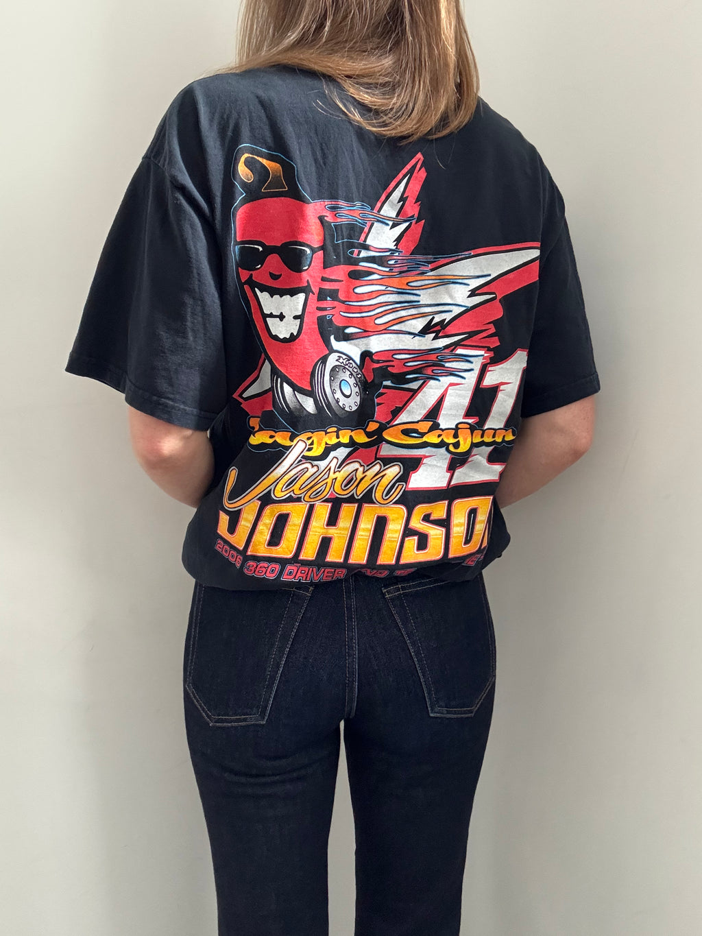 Vintage Washed Black Race Graphic Tee Size L