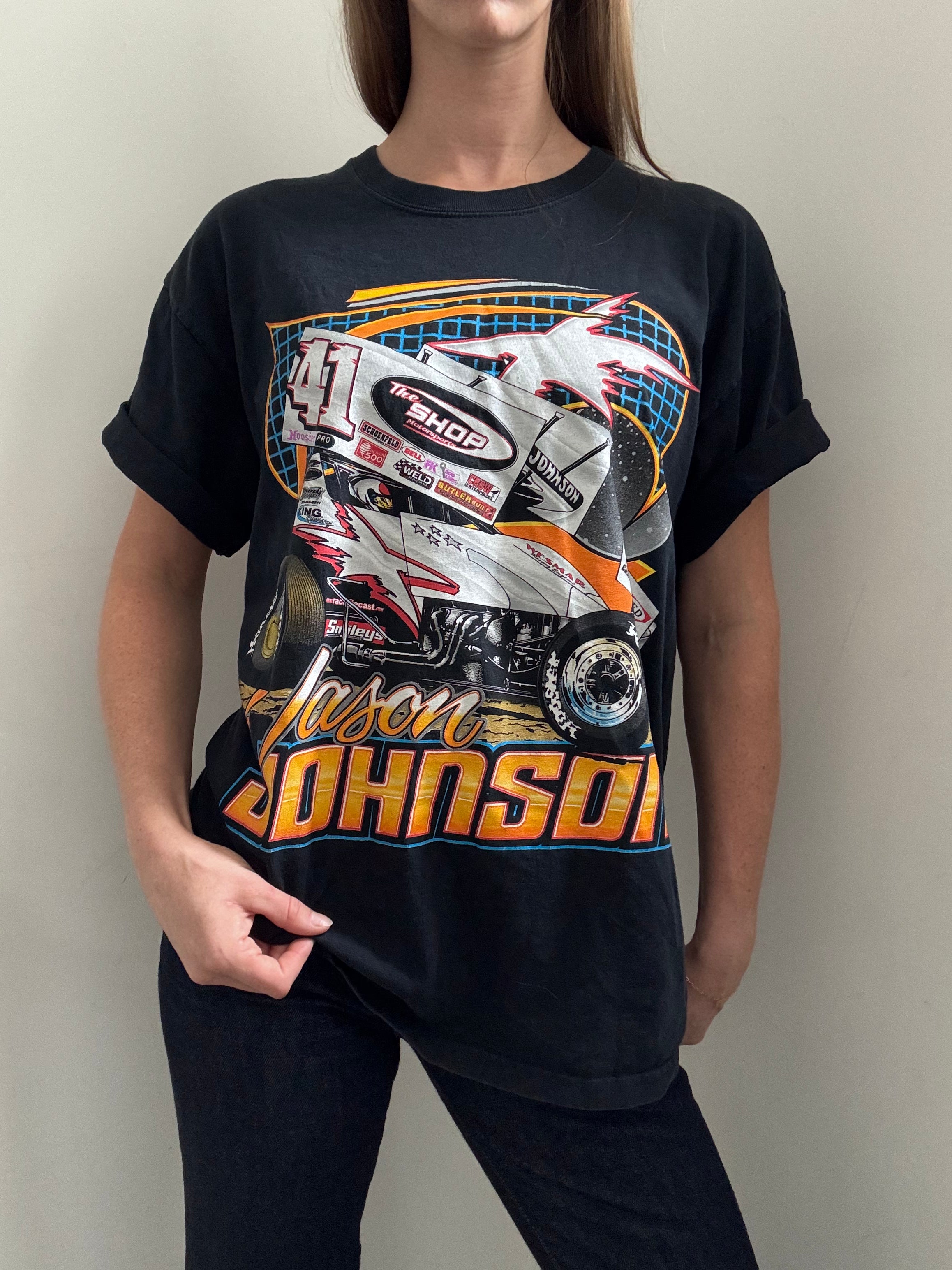 Vintage Washed Black Race Graphic Tee Size L