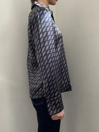 Vintage Blue + White Geometric Button Up Blouse Size L