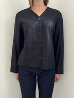 Vintage Black Linen Blouse Size PL