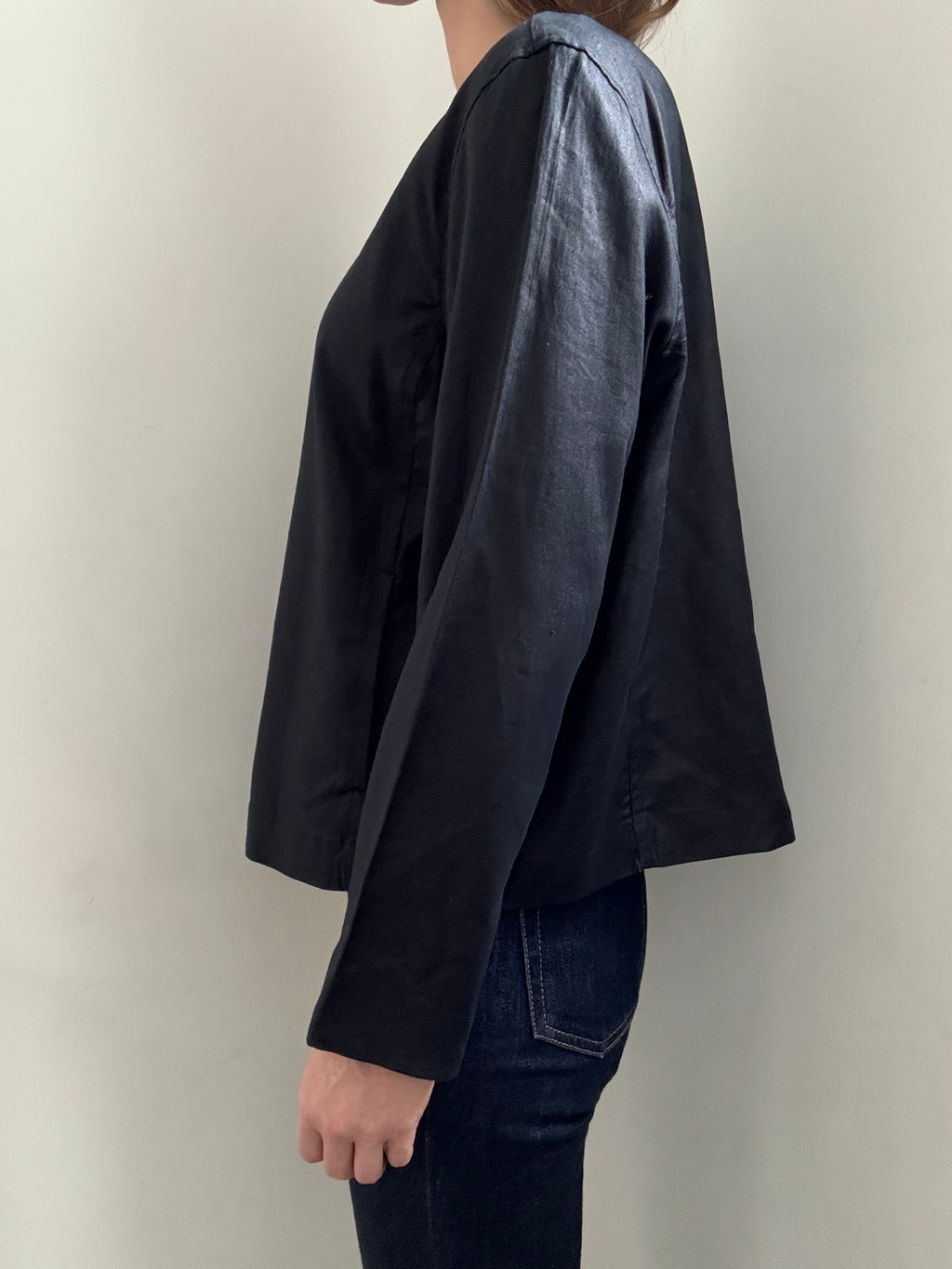 Vintage Black Linen Blouse Size PL