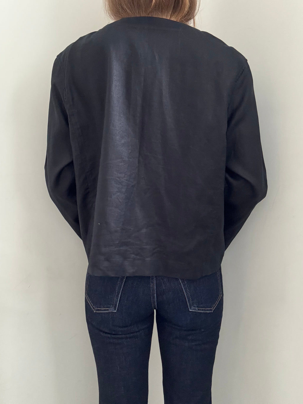 Vintage Black Linen Blouse Size PL