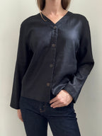 Vintage Black Linen Blouse Size PL