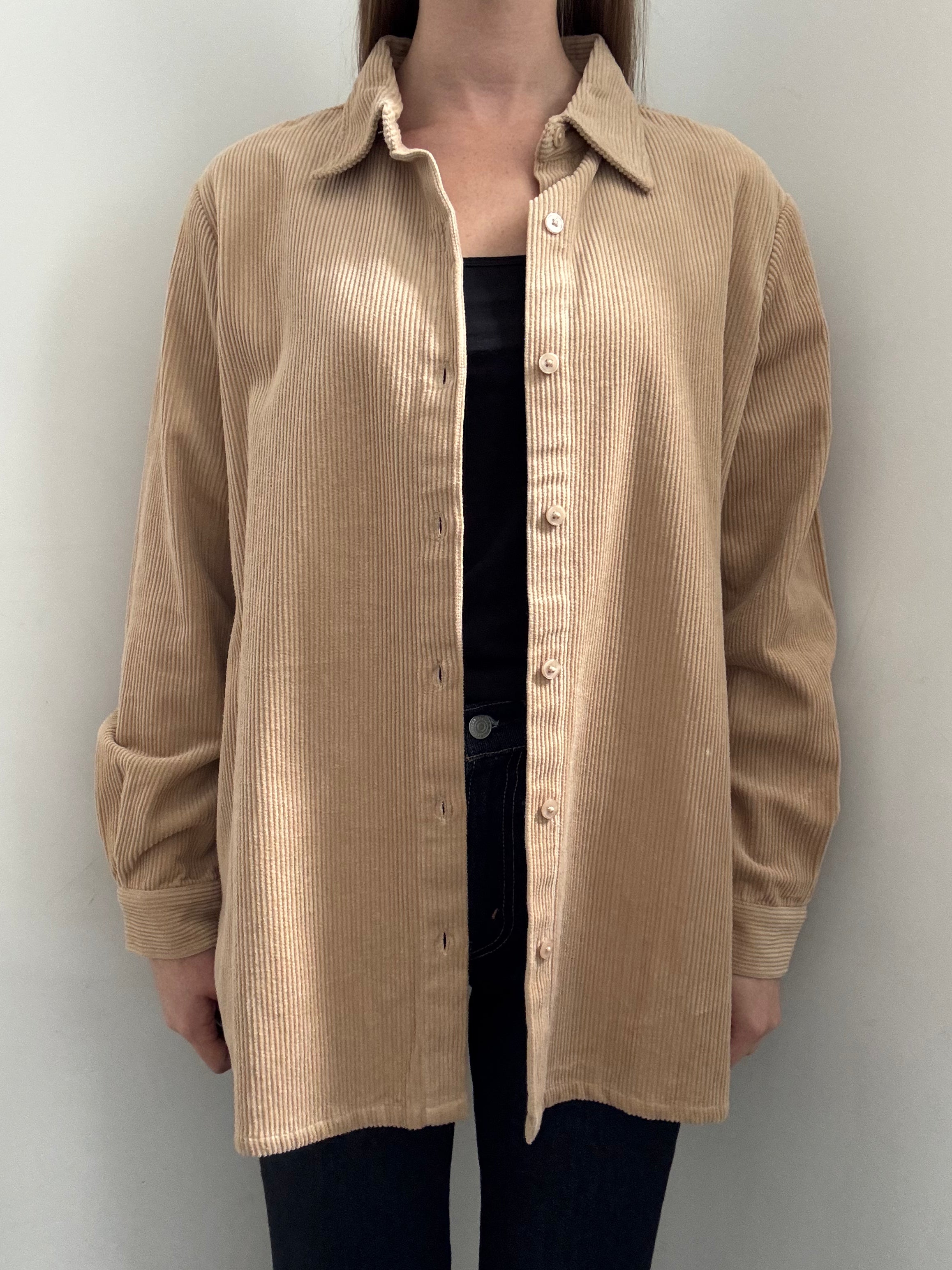 Vintage Tan Ribbed Shacket Button Up Size M